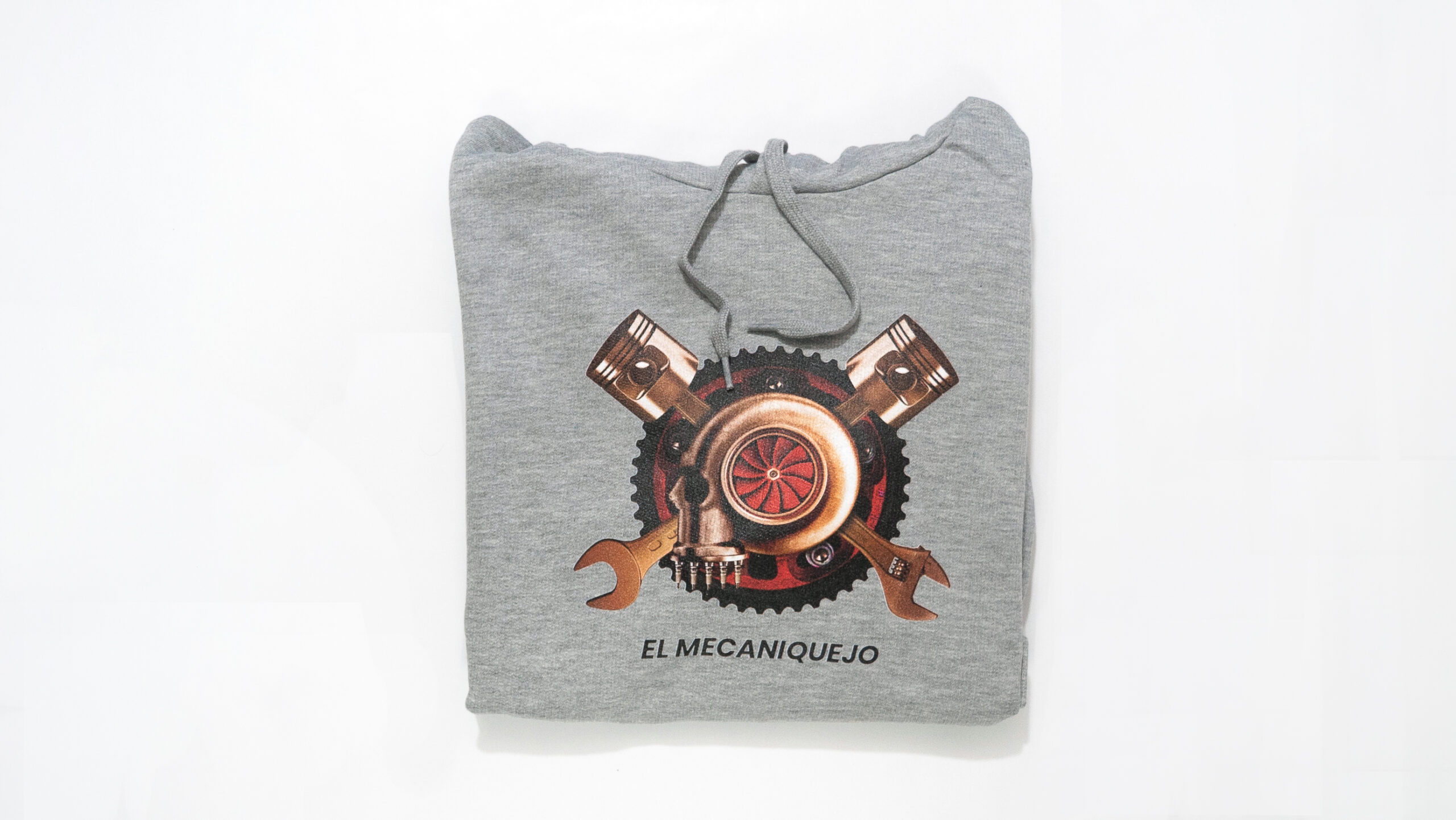 Sudadera gris El Mecaniquejo doblada